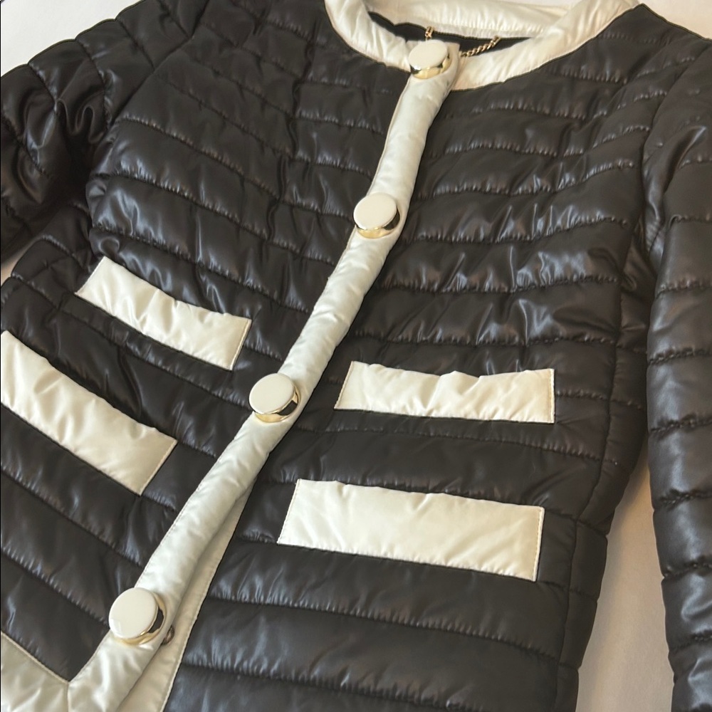 Kate Spade Black and Cream Puffer Jacket S - Picture 3 of 14